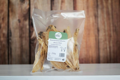 Kaninchenohren ohne Fell für Hunde in unserer einfachen, zu 100% recycelbaren Verpackung