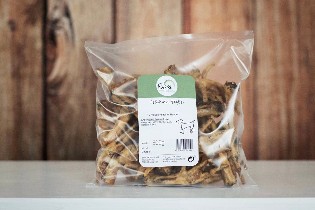 Hühnerfüße für Hunde in unserer einfachen, zu 100% recycelbaren Verpackung